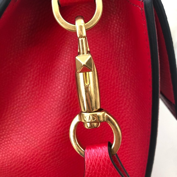 New Valentino VSLING Lipstick Red Leather Bag Satchel Medium Rockstud Perfect - Picture 10 of 16